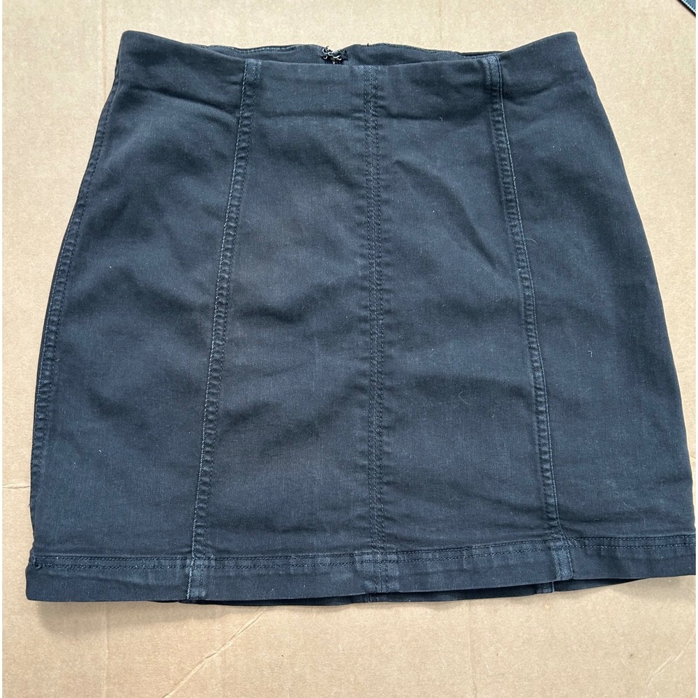 Free People Black Denim Mini Skirt Womens 8 A Line Preppy Modern‎ Casual Stretch